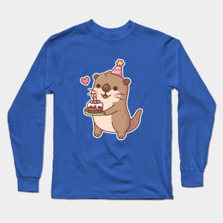 Cute Otter With Birthday Cake Long Sleeve T-Shirt